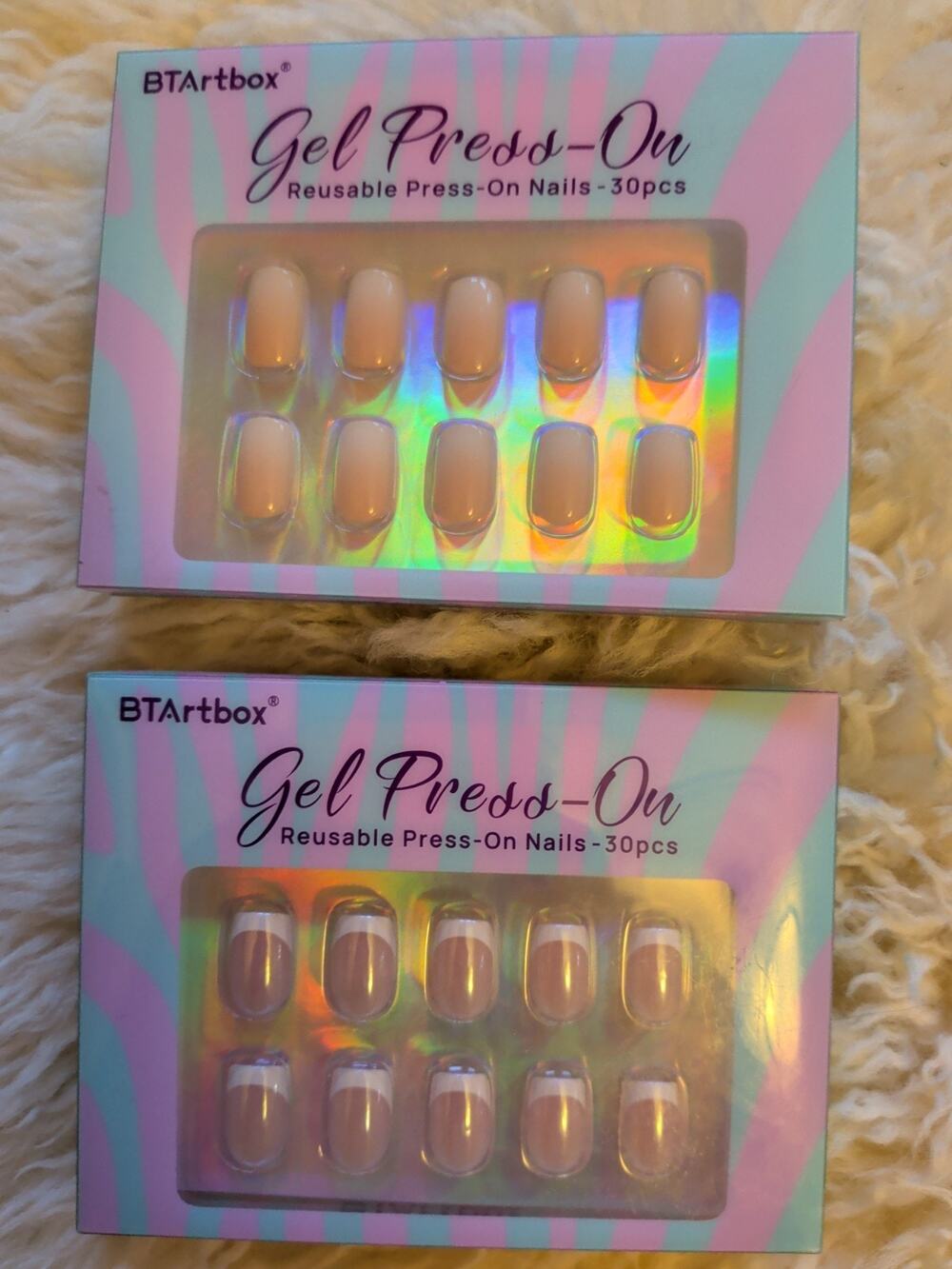 2 Boxes BTArtbox Gel Press-On Nails Beige Ombre Square Medium Reusable French